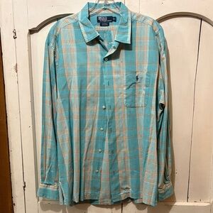 Polo by Ralph Lauren Men's Aqua and Peach Plaid Shirt